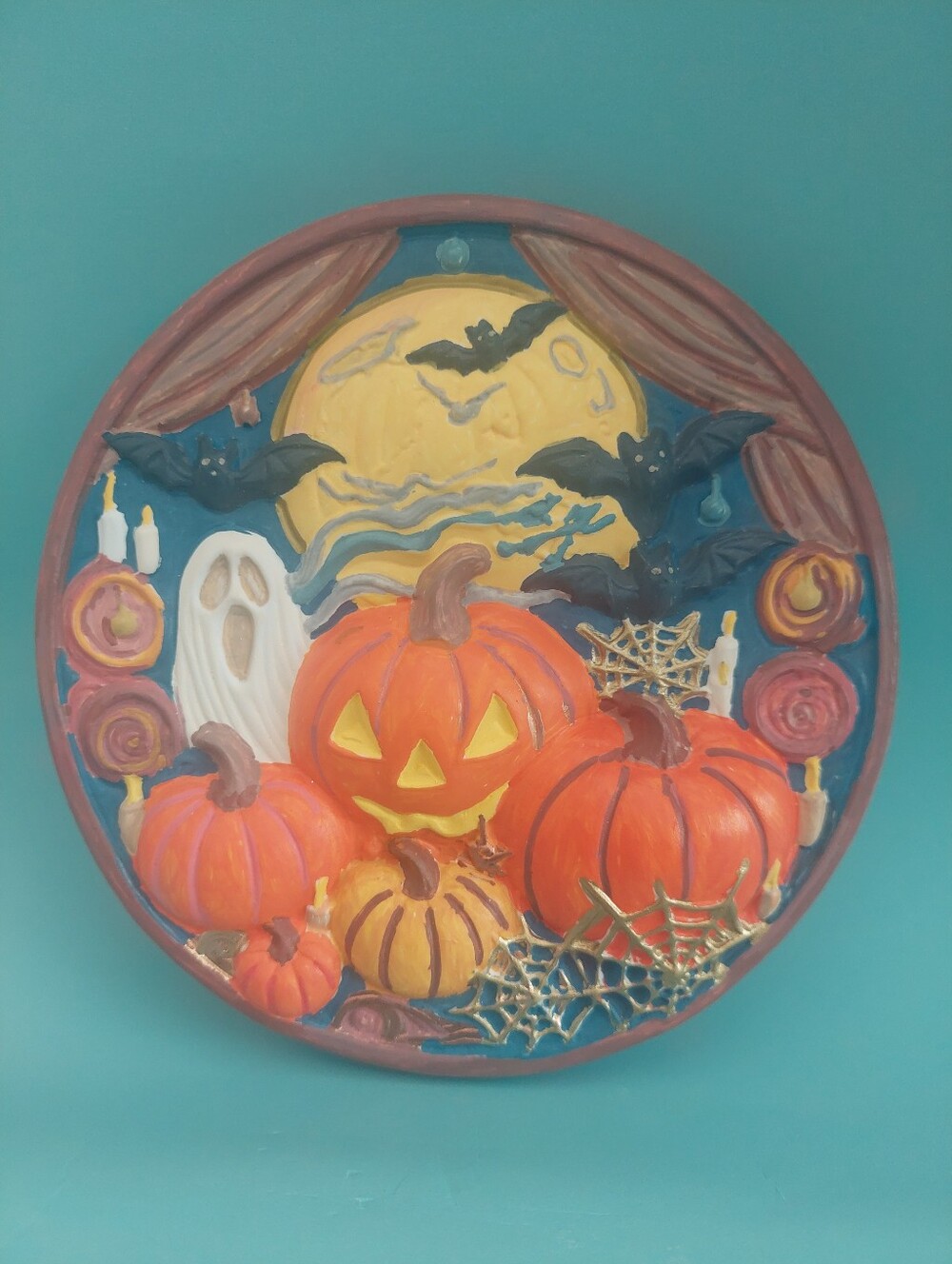 Hand-Painted Halloween Pumpkin Decorative Plaque